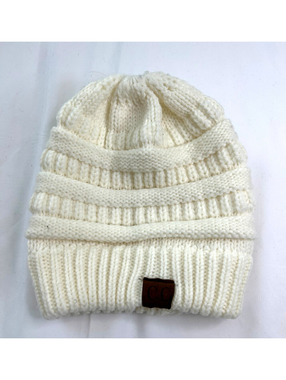 C.C Cable Knit Beanie Hat Ivory White Ribbed Fuzzy Warm Winter Slouchy Skull Cap
